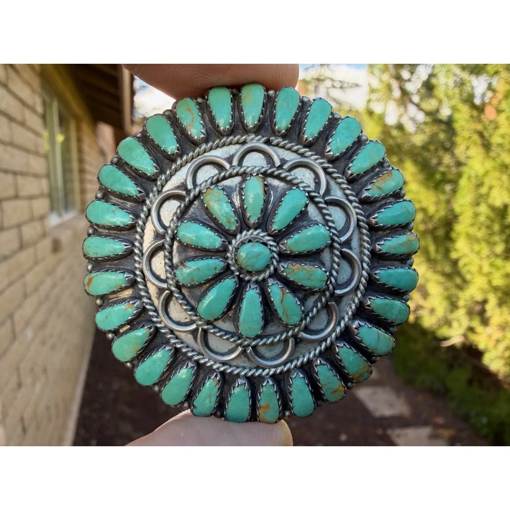 Larry Moses Begay Navajo Sterling Silver Blue Green Cluster Turqiouse Pendant